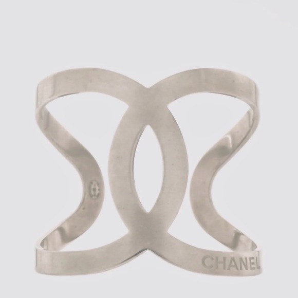 CHANEL Jewelry - CHANEL interlocking CC Silver tone Metal Open Cuff Bracelet + dust bag